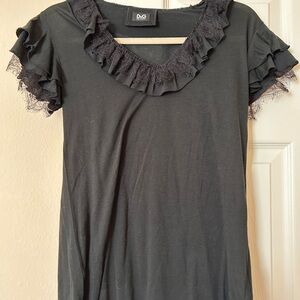 D&G Elegant Black Lace Trim Blouse